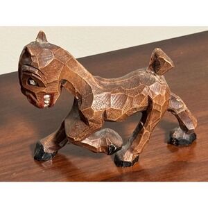Vintage Horse Carved Resin Wood Figure Folk Art Decor Collectible Brown Unique